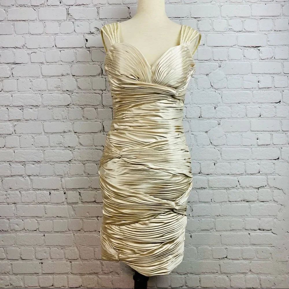 Terani Couture Ruched Champagne Cocktail Prom Dress 4